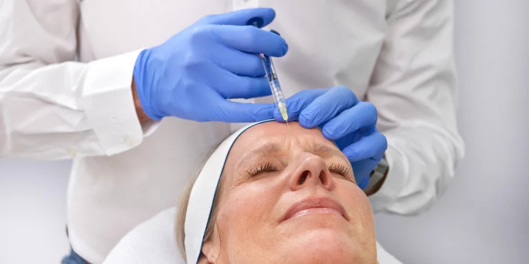 Frau bekommt Botox gespritzt